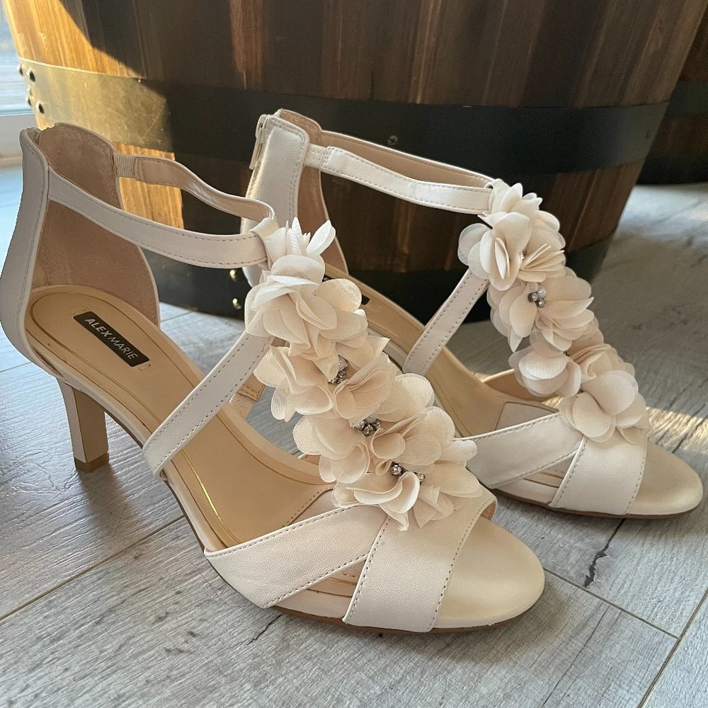 Alex Marie Cream Heels Flower Sparkle Bead Embellishments Heels